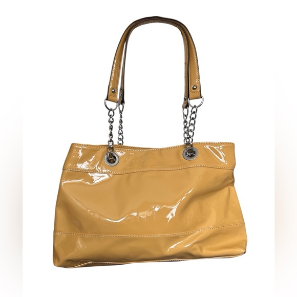 Kelly & Katie Handbags - Kelly & Katie Faux Patent Leather Shoulder Purse in Muted Yellow Gold